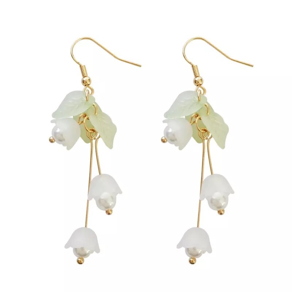 Pink or White Lily of the Valley Earrings - Picture 4 of 5